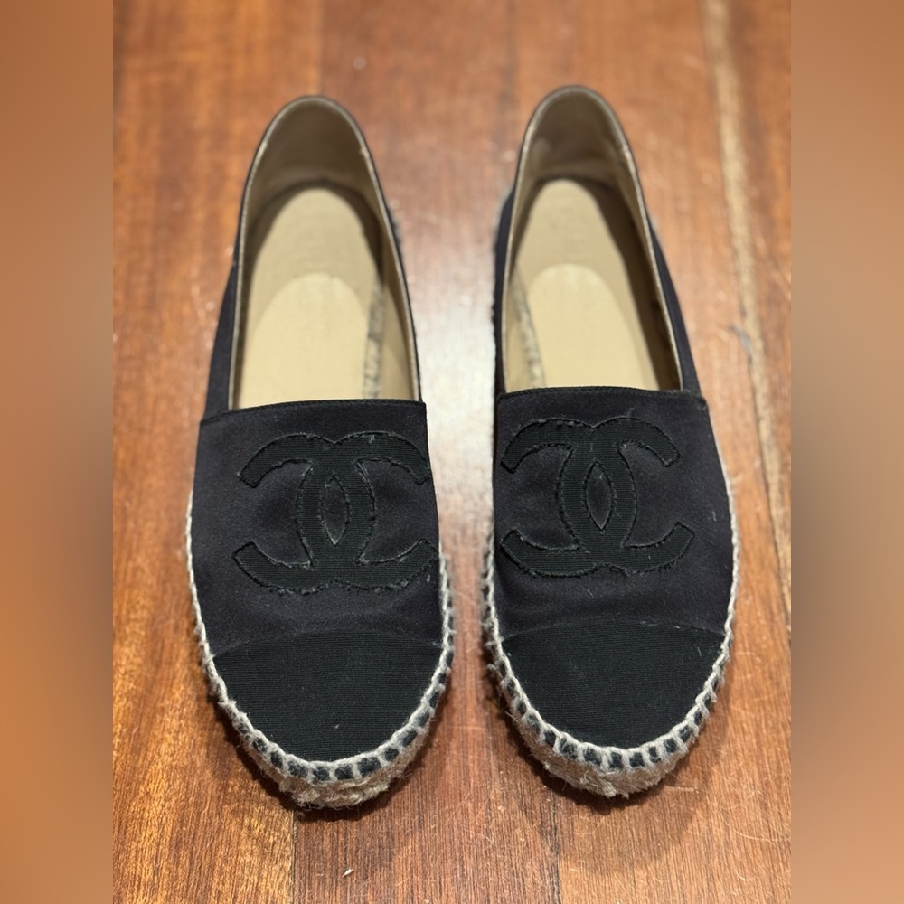 Chanel Black satin espadrilles